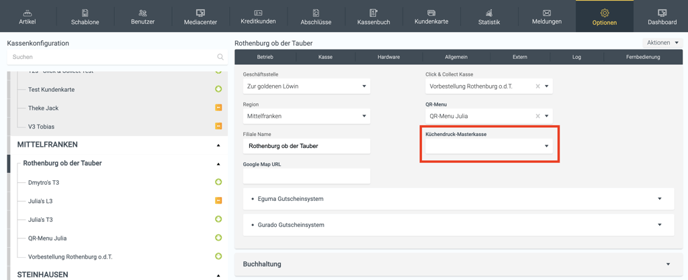 Masterkasse für den Küchendruck einrichten - Einstellung in CashAssist