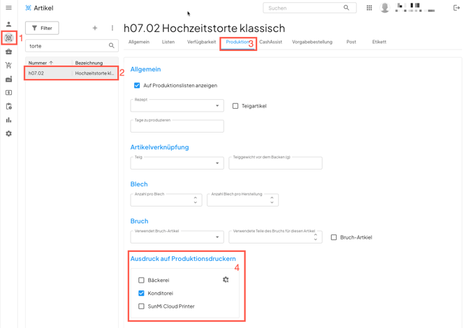 Ein Artikel wird in WaWiAssist einem Produktionsdrucker zugeordnet.