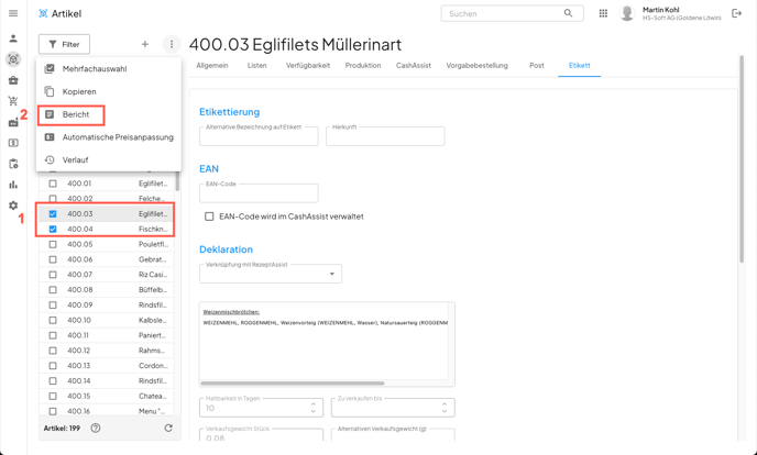 Bericht zur Mehrfachauswahl von Artikeln in WaWiAssist erstellen