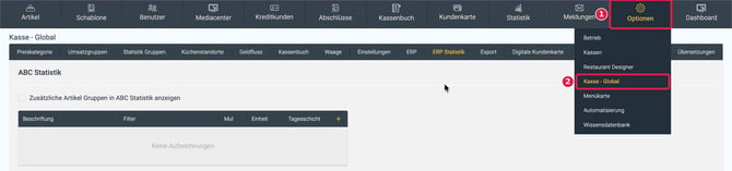 Optionen → Kasse - Global