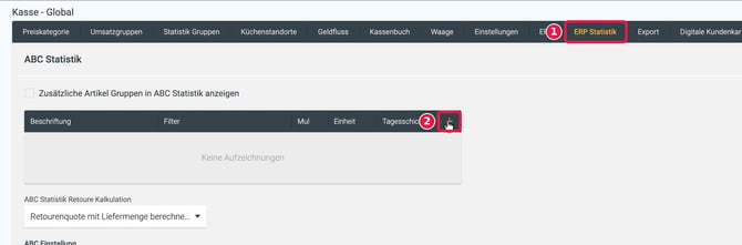 Tab ERP Statistik und Plus-Symbol